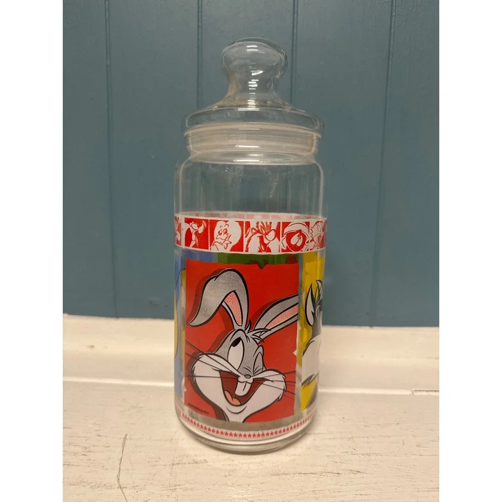 Looney Tunes Character‎ tall Glass Jar Candy Cookie Storage Container Lid